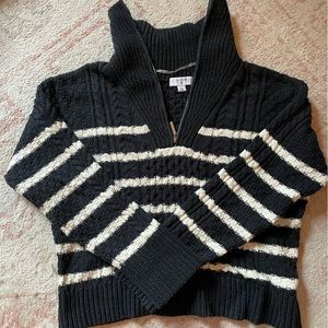 La Ligne x Target Quarter Zip Striped Cableknit Sweater